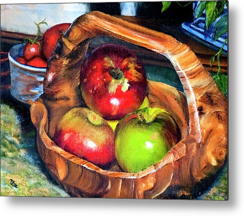 Still Life Metal Print featuring the painting Apples in a Burled Bowl by Terry R MacDonald