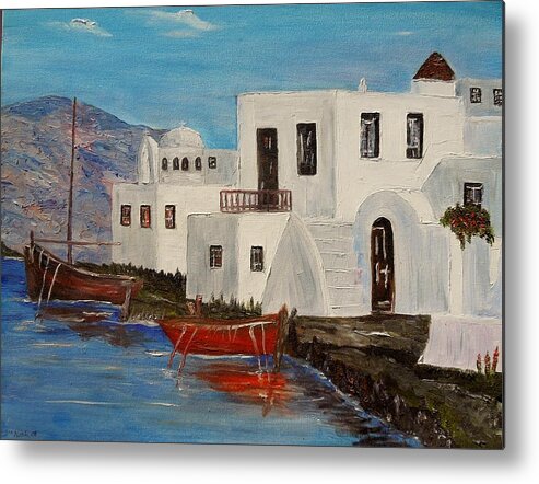 Boat Metal Print featuring the painting At home in Greece by Marilyn McNish
