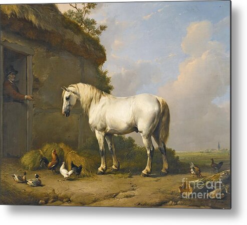 Eug�ne Verboeckhoven 1798-1881 Belgian Metal Print featuring the painting At The Stable Door by MotionAge Designs