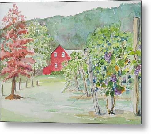 Landscape Metal Print featuring the painting At the Winery by Christine Lathrop