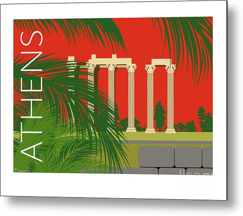 Athens Metal Print featuring the digital art ATHENS Temple of Olympian Zeus - Orange by Sam Brennan