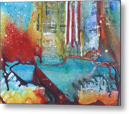 Abstract Metal Print featuring the painting Atlantis Crashing into the Sea by Ruth Kamenev