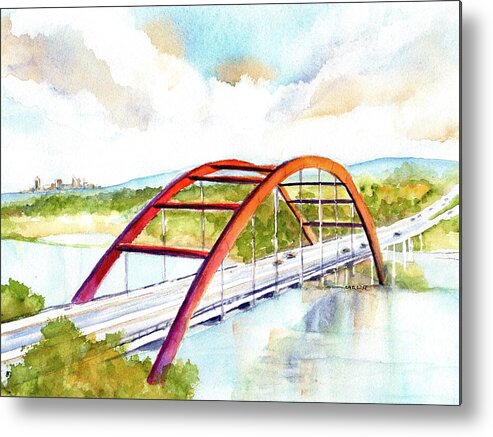 Bridge Metal Print featuring the painting Austin 360 Bridge - Pennybacker by Carlin Blahnik CarlinArtWatercolor