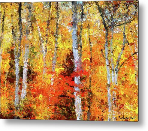 Abstract Art Metal Print featuring the painting Autumn Birches by Dragica Micki Fortuna