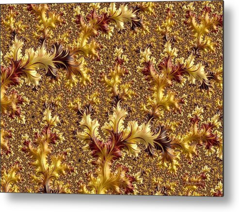 Autumn Fall Colors Orange Brown Gold Leaves Fractal Midwest Digital Manipulatio Mixed Media Foliage Metal Print featuring the photograph Autumn Gold by Diane Lindon Coy