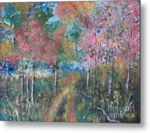 Autumn Metal Print featuring the painting Autumn Woodland by Judy Via-Wolff