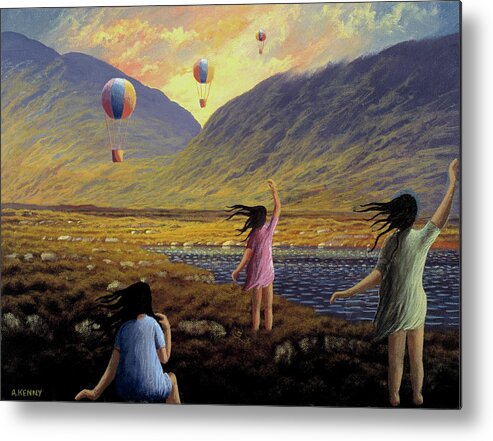  Landscape Metal Print featuring the painting Balloon children by Alan Kenny