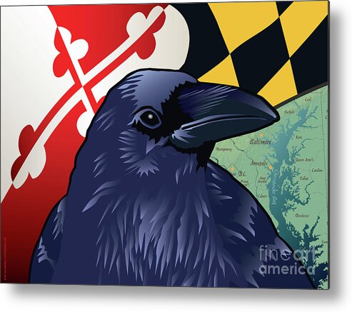 Edgar Allan Poe Metal Print featuring the digital art Baltimore Raven of Maryland by Joe Barsin