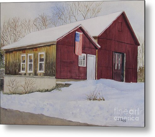 Original Watercolor Metal Print featuring the painting Barn in Winter by Carol Flagg
