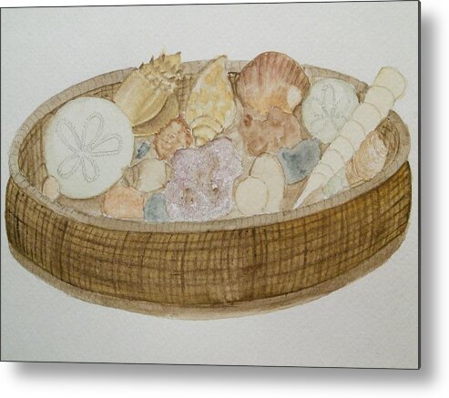 Sea Shells Metal Print featuring the painting Basket of Beach Memories by Susan Nielsen