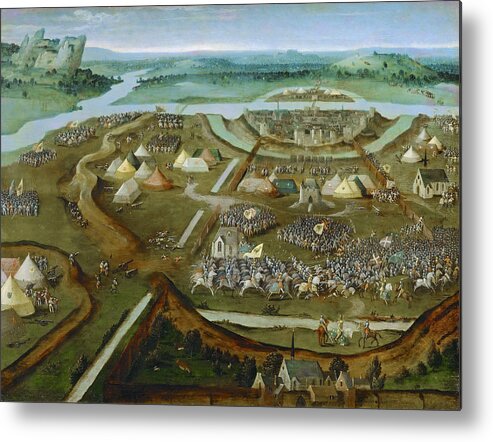 Joachim Patinir Metal Print featuring the painting Battle of Pavia by Joachim Patinir