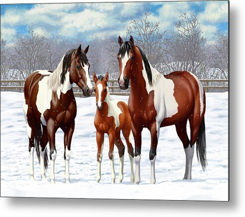 Bay Appaloosa Horses In Winter Pasture Painting by Crista Forest - Pixels