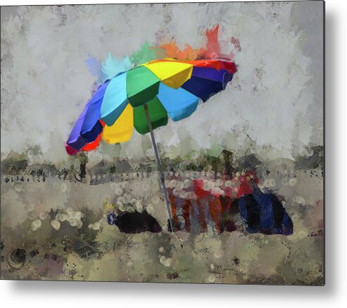 Umbrella Metal Print featuring the mixed media Beach Ready by Trish Tritz