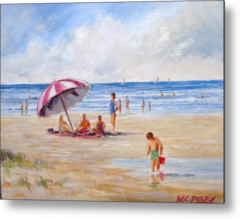 Beach Metal Print featuring the painting Beach with umbrella by Perry's Fine Art