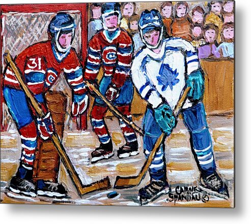 Hockey Metal Print featuring the painting Bell Center Hockey Painting Carey Price Goalie Original 6 Habs Vs Leafs Hockey Art Carole Spandau by Carole Spandau