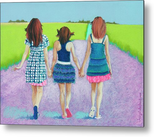 Girl Metal Print featuring the pastel Best Friends by Tracy L Teeter 