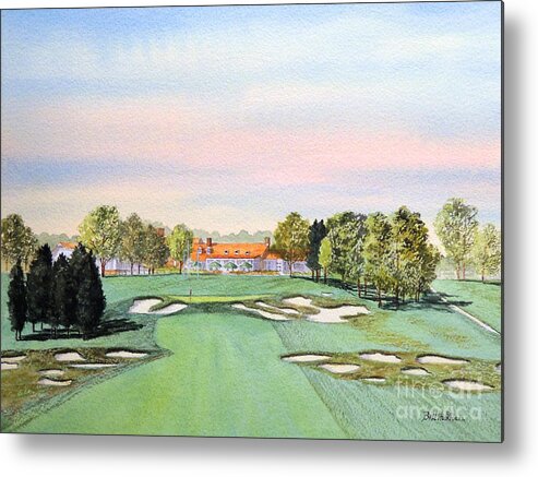 Bethpage State Park Golf Course Metal Print featuring the painting Bethpage State Park Golf Course 18th Hole by Bill Holkham