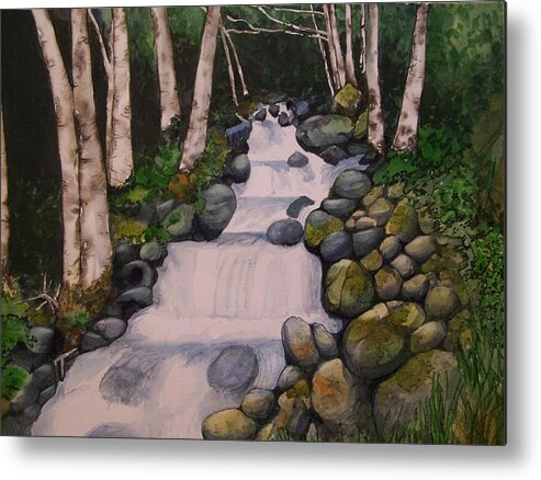 Landscape Metal Print featuring the painting Birch Trees By the Brook by Lynn Babineau