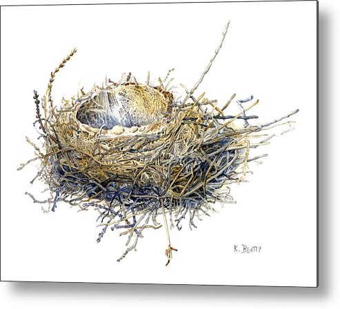 Watercolor Metal Print featuring the painting Bird's Nest Watercolor Painting by Karla Beatty