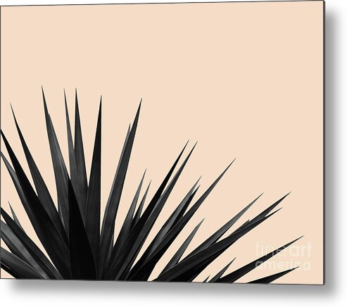Black Metal Print featuring the mixed media Black Palms on Pale Pink by Emanuela Carratoni