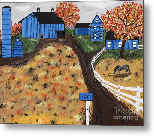 Blue Metal Print featuring the painting Blue Mountain Farm by Jeffrey Koss