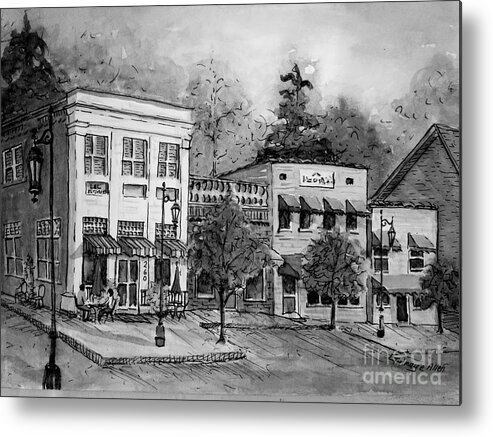 Blue Ridge Metal Print featuring the painting Blue Ridge Town in BW by Gretchen Allen