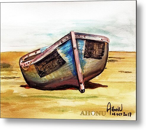 Boat Metal Print featuring the painting Boat on Beach by AHONU Aingeal Rose