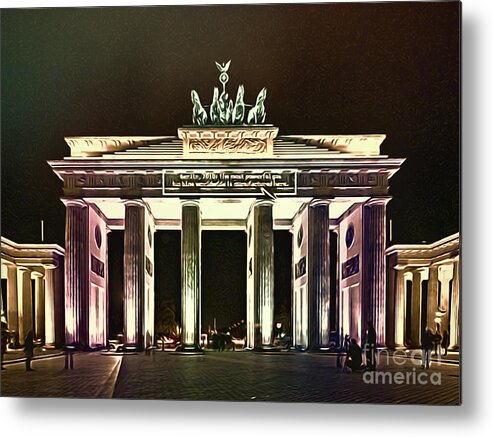 Germany Metal Print featuring the painting Brandenburg Gate at Night - purple by Horst Rosenberger