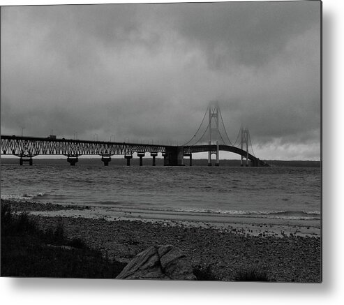 B&w Metal Print featuring the photograph Bridge in the Clouds mono by Rachel Cohen