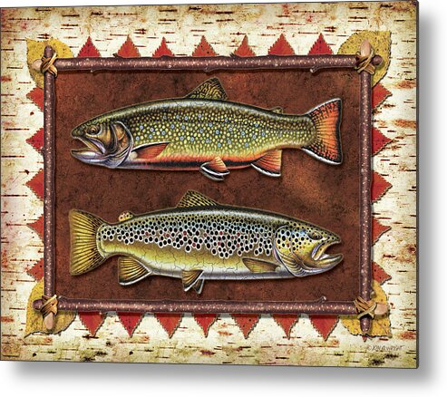 Trout Metal Print featuring the painting Brook and Brown Trout Lodge by JQ Licensing