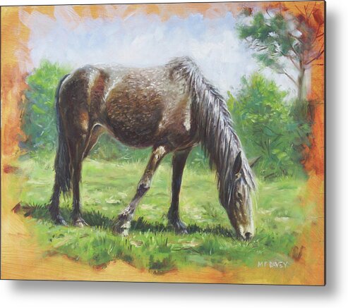 Horse Metal Print featuring the painting Brown standing horse eating by Martin Davey