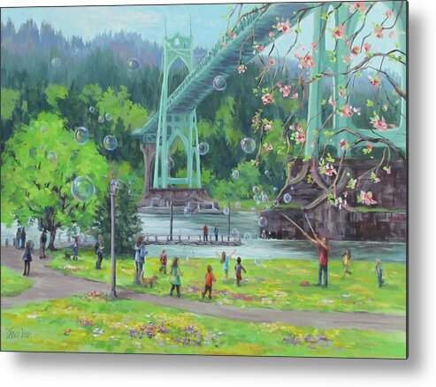 Portland Metal Print featuring the painting Bubbly Bridge by Karen Ilari