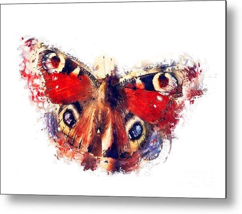 Butterfly Metal Print featuring the painting Butterfly European Peacock by Justyna Jaszke JBJart