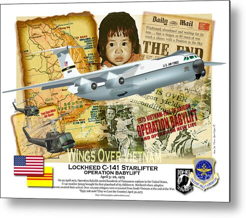 Vietnam Metal Print featuring the digital art C-141 Operation Baby Lift by Kenneth De Tore