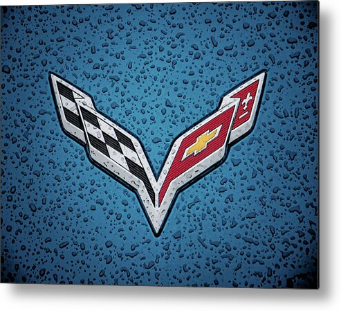 Corvette Metal Print featuring the digital art C7 Badge Blue by Douglas Pittman