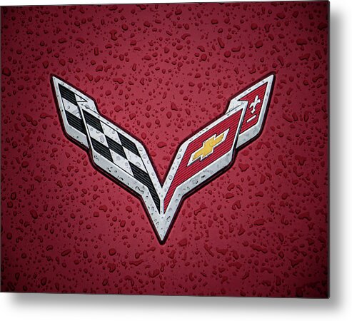 Corvette Metal Print featuring the digital art C7 Badge Red by Douglas Pittman