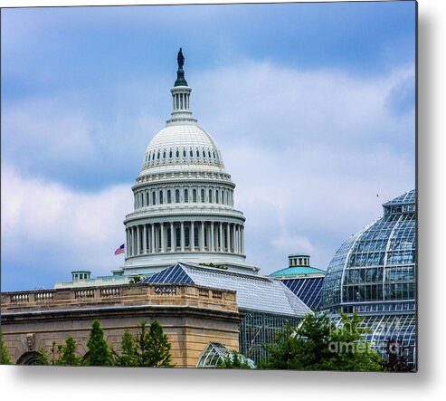 This Is A Photo Of The Us Capitol Building Over The Botanical Garden In Washington D.c. Metal Print featuring the photograph Capitol over the Botanical Garden by Bill Rogers