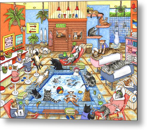 Cat Metal Print featuring the painting Cat 635 Cat Spa by Lucie Dumas