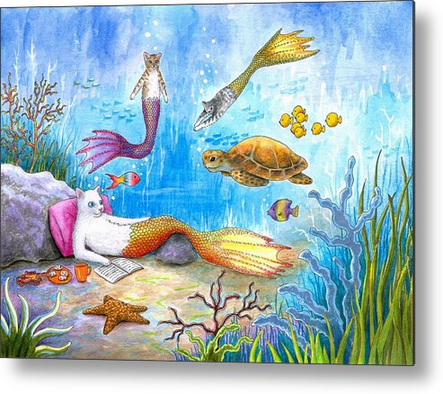 Cat Metal Print featuring the painting Cat Mermaid 31 by Lucie Dumas