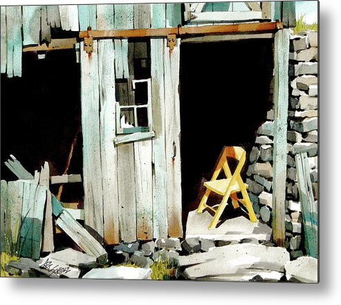 Chair And Barn Metal Print featuring the painting Catching The Sun by Art Scholz