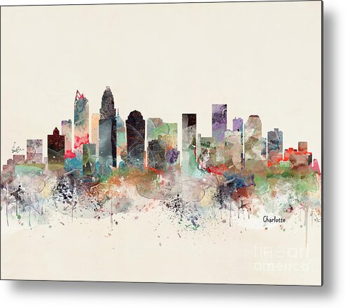 Charlotte Metal Print featuring the painting Charlotte North Carolina Skyline by Bri Buckley