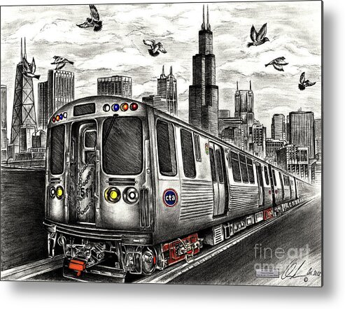 Ctatrain Metal Print featuring the drawing Chicago CTA Train by Omoro Rahim