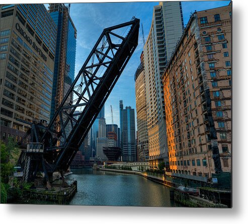Bridge Metal Print featuring the photograph Chicago Kinzie St. Rail Bridge by Nisah Cheatham