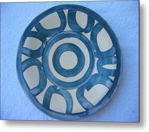 Plate Metal Print featuring the ceramic art Circle-Motif Blue Plate by Julia Van Dine