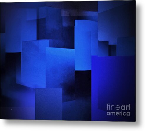 Abstract Metal Print featuring the digital art Night In The City Of Blues by John Krakora