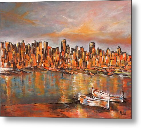 City Metal Print featuring the painting City View by Miki Sion