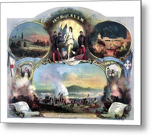 Civil War Metal Print featuring the painting Civil War 14th Regiment Memorial by War Is Hell Store