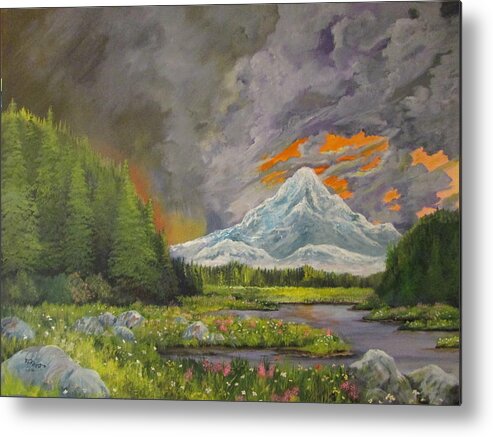 Mountain Landscape Metal Print featuring the painting Clearing Out by Dave Farrow