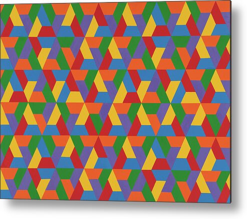 Abstract Metal Print featuring the painting Closed Hexagonal Lattice by Janet Hansen