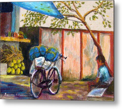 India Metal Print featuring the painting Coconut Stand by Art Nomad Sandra Hansen